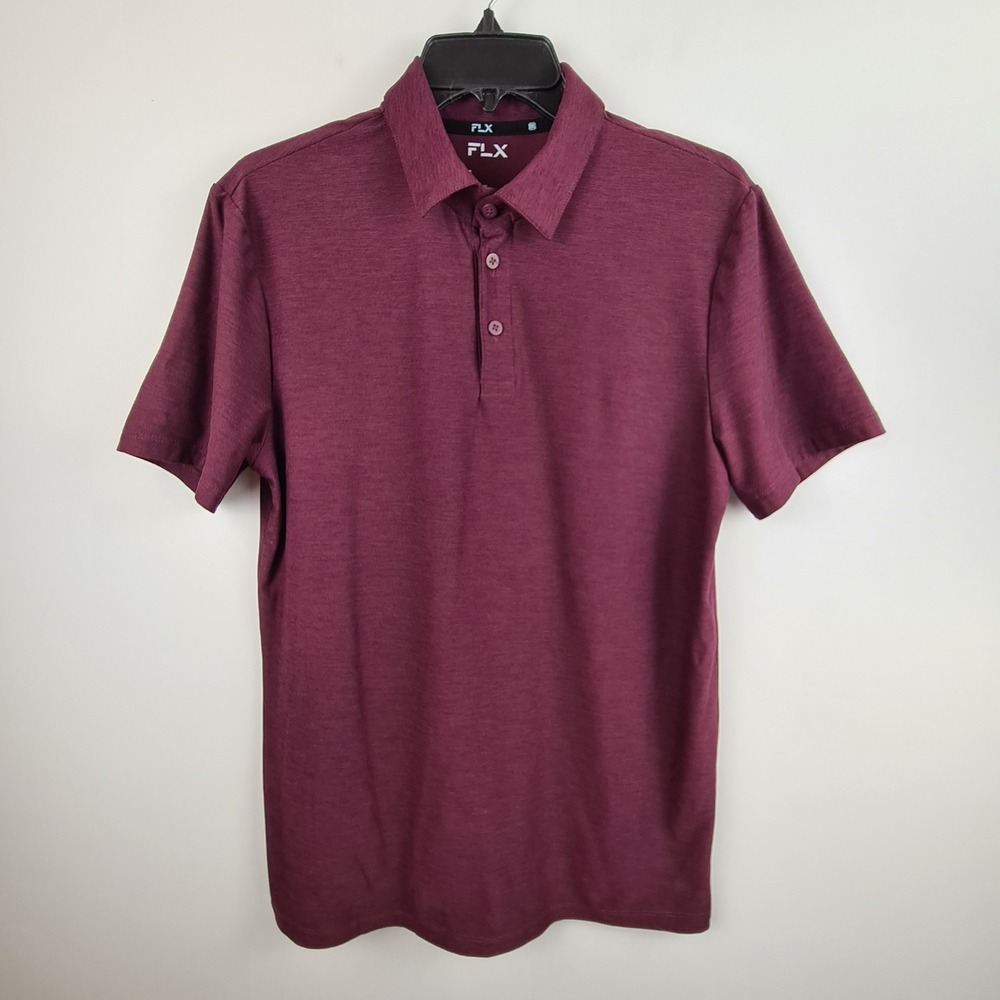 FLX Mens Burgundy Heather Short Sleeve Performance Golf Polo Shirt Size Small